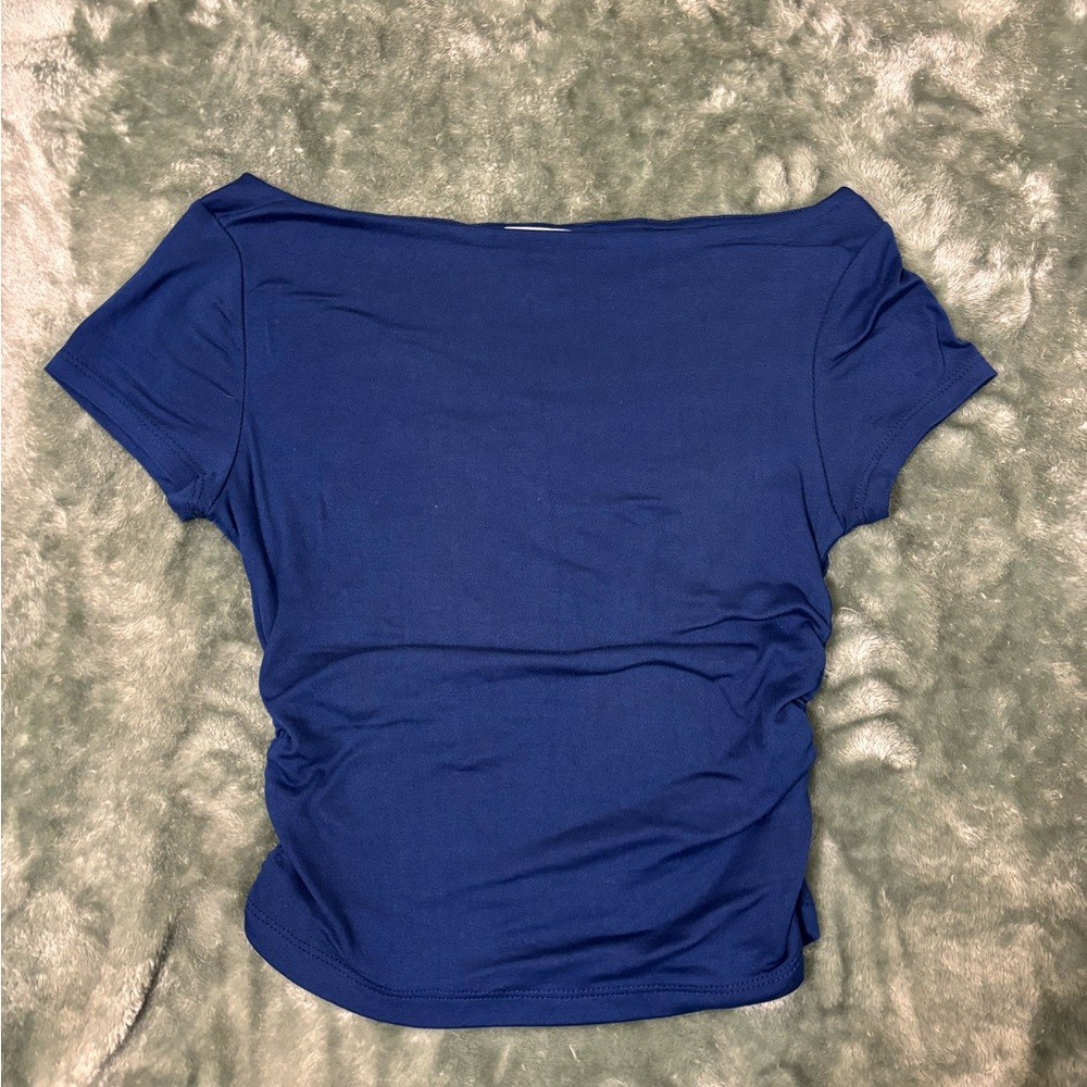 Blue Asymmetrical Fitted Short Sleeve Tee